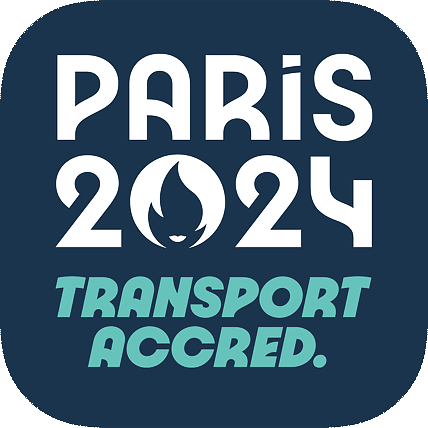 Icône de l'application "Paris 2024 Transport accred" spécialement conçue pour les Jeux Olympiques de Paris 2024, à l'attention du staff de l'évènement, afin de pouvoir aisément se déplacer dans Paris et ses environs.